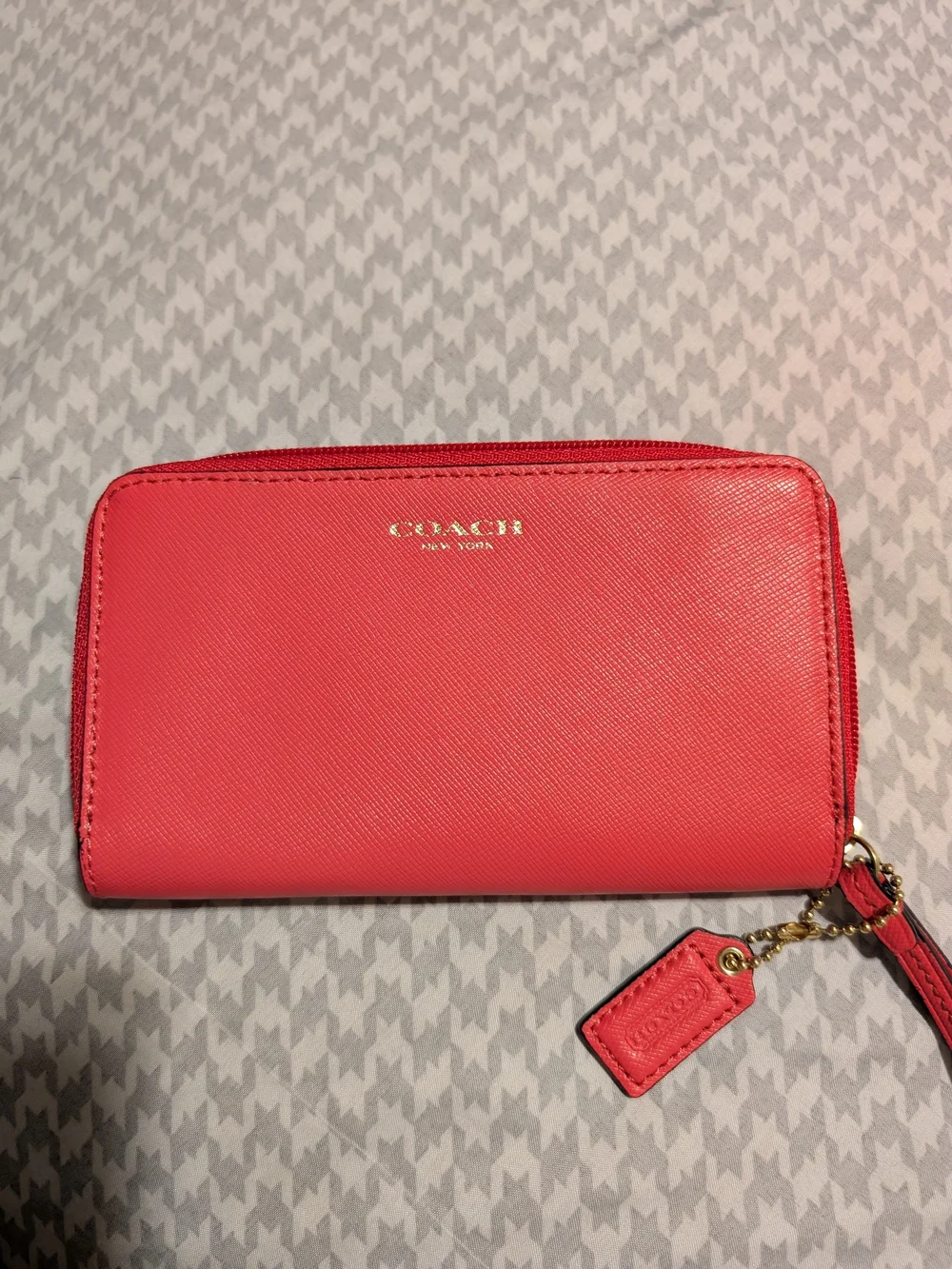 Coach Saffiano Zip Wristlet Wallet in Coral Red